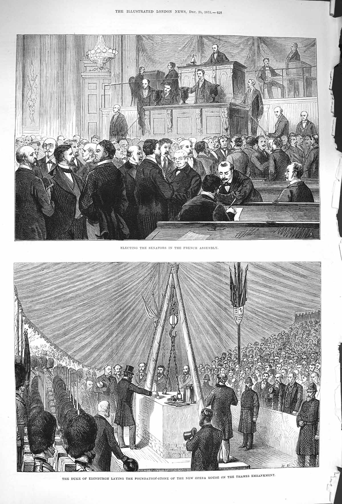 Old Antique Print 1875 Duke Edinburgh Opera House Thames French Assembly 19th