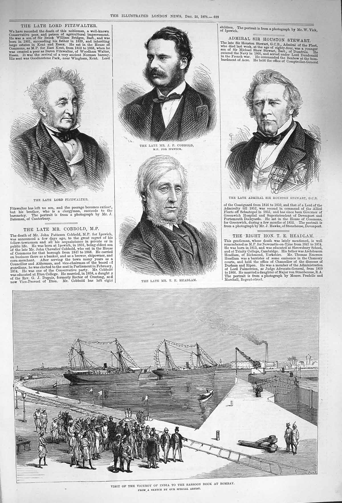 Original Old Antique Print 1875 Viceroy India Sassoon Dock Bombay Headlam Cobb