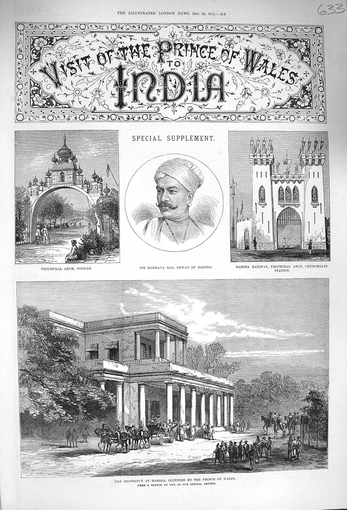 Original Old Antique Print 1875 Madhava Rao Dewan Baroda Poonah Princ Victorian
