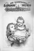 Original Old Antique Print 1875 Christmas Dumpling Little Girls Mistletoe Hunt