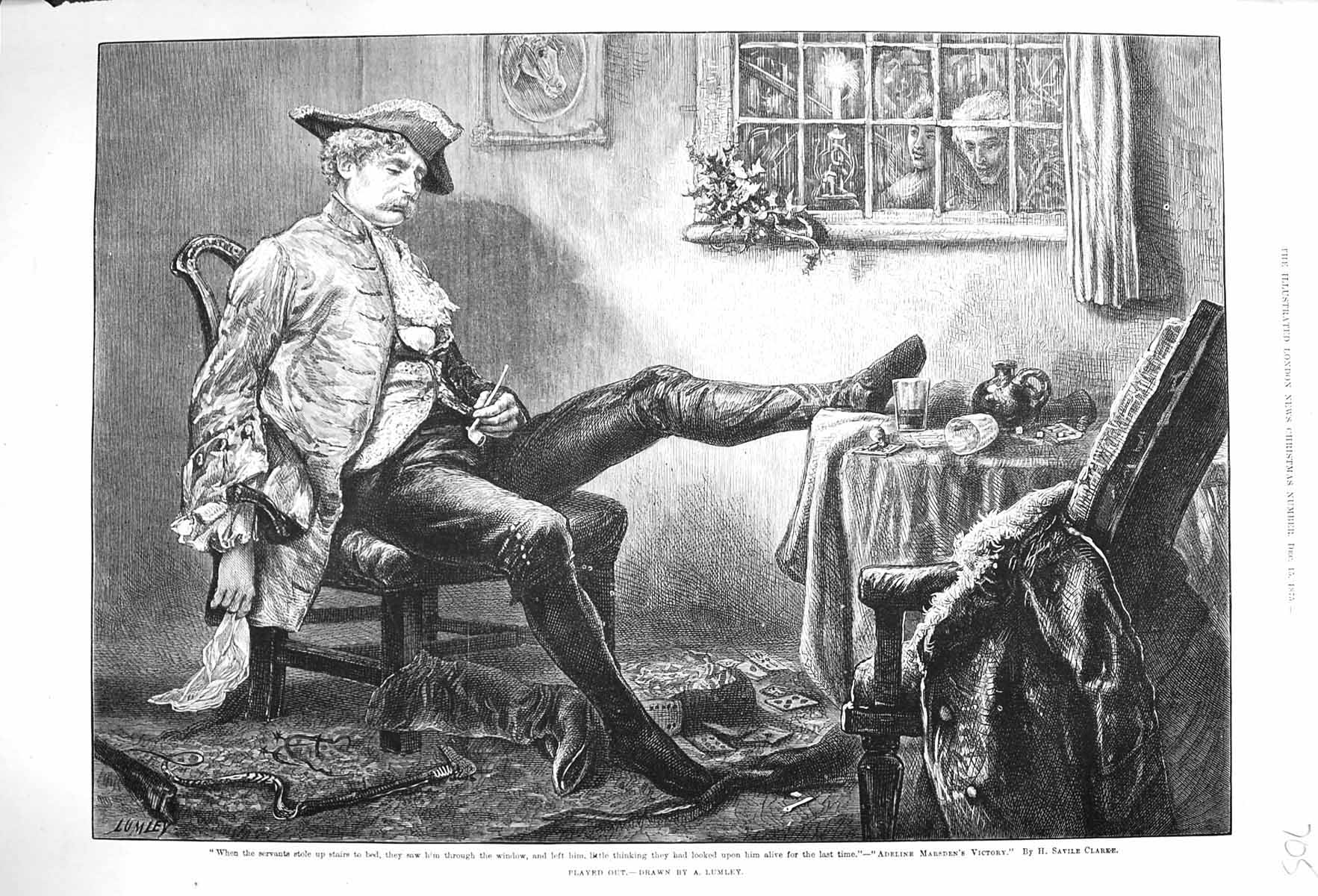 Original Old Antique Print 1875 Played Out Servants Man Window Savile Clarke