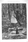 Original Old Antique Print 1875 Fairy Glen Young Woman River Trees F Victorian