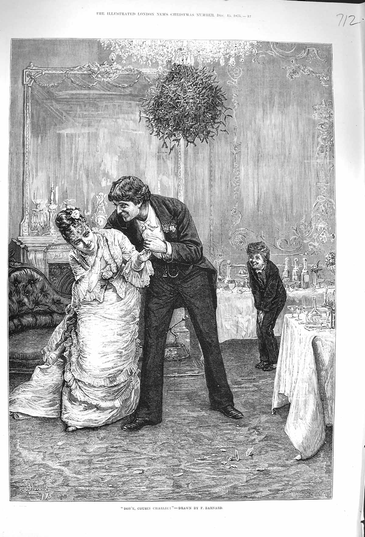 Old Antique Print 1875 Cousin Charlie Man Lady Dancing Barnard Fine Art 19th