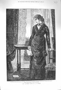 Original Old Antique Print 1875 Lois Lancaster Young Woman House Window Walker