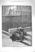 Original Old Antique Print 1875 Light Shadow Mother Children Door Step Fine Art