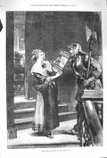 Old Antique Print 1875 Taking Toll Man Armour Drinking Jug Lady Gilbert 19th