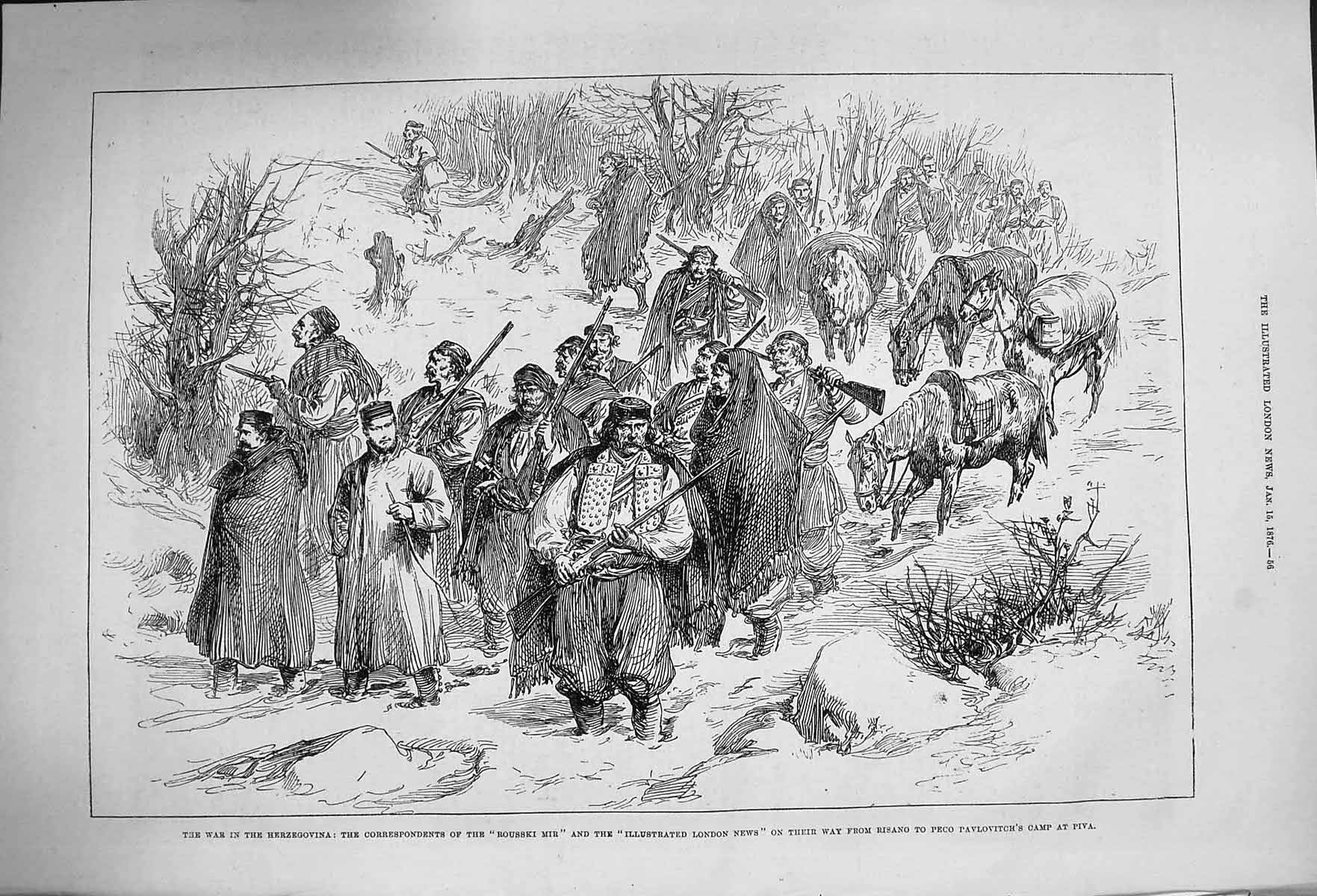 Old Antique Print 1876 War Herzegovina Rousski Mir Peco Pavlovitch Piva 19th