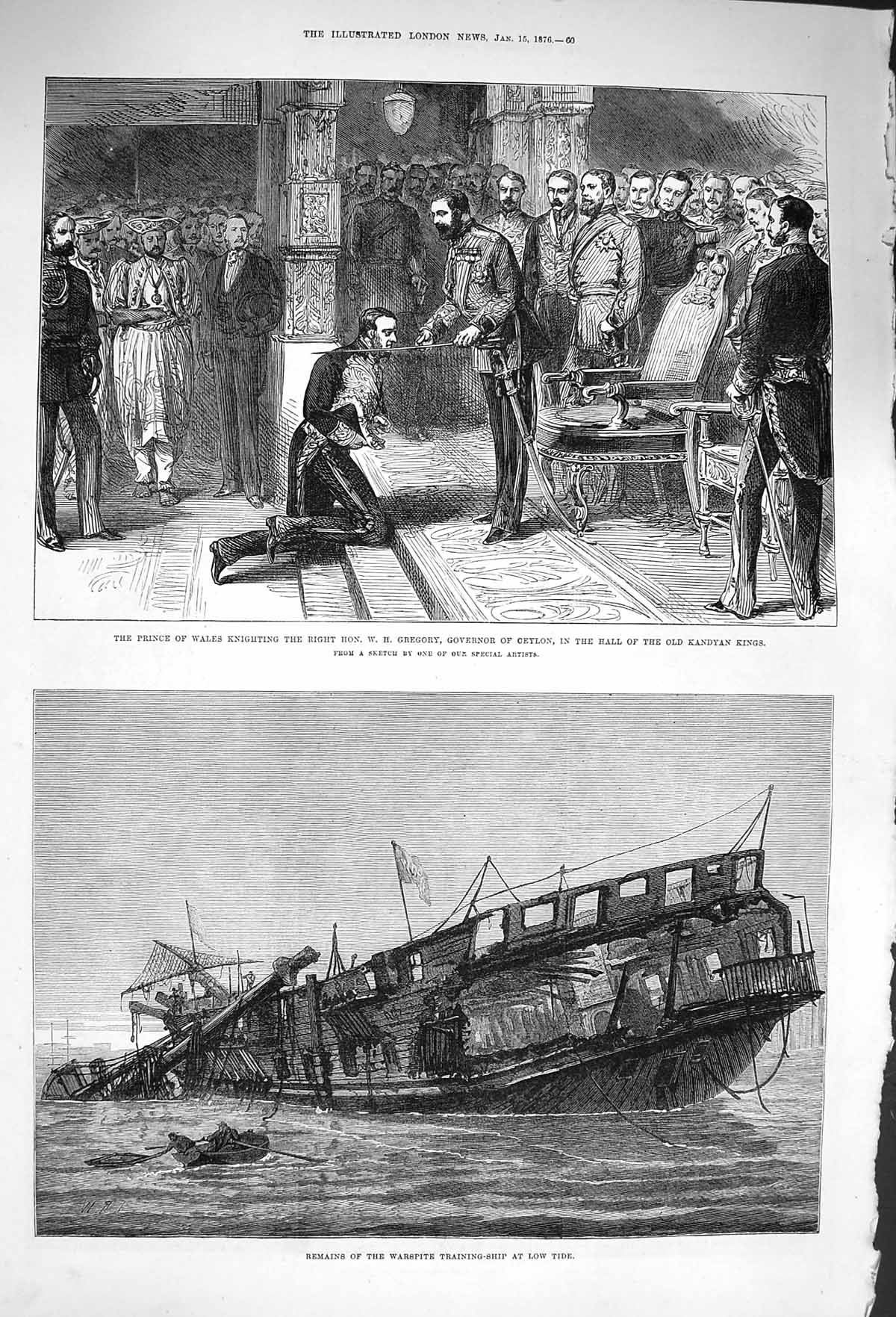 Antique Print *4019 1876 Warspite Training Ship Prince Wales Gregory Ceylon