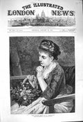 Original Old Antique Print 1876 Village Belle Beautiful Girl Flowers Fine Art