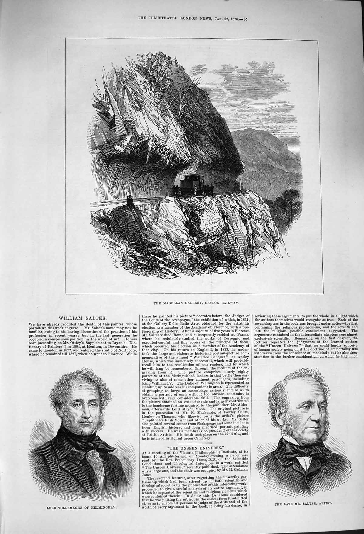 Original Old Antique Print 1876 Magellan Ceylon Railway Helmigham Salter Artist