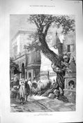 Original Old Antique Print 1876 Street Scene Benares Architecture Victorian