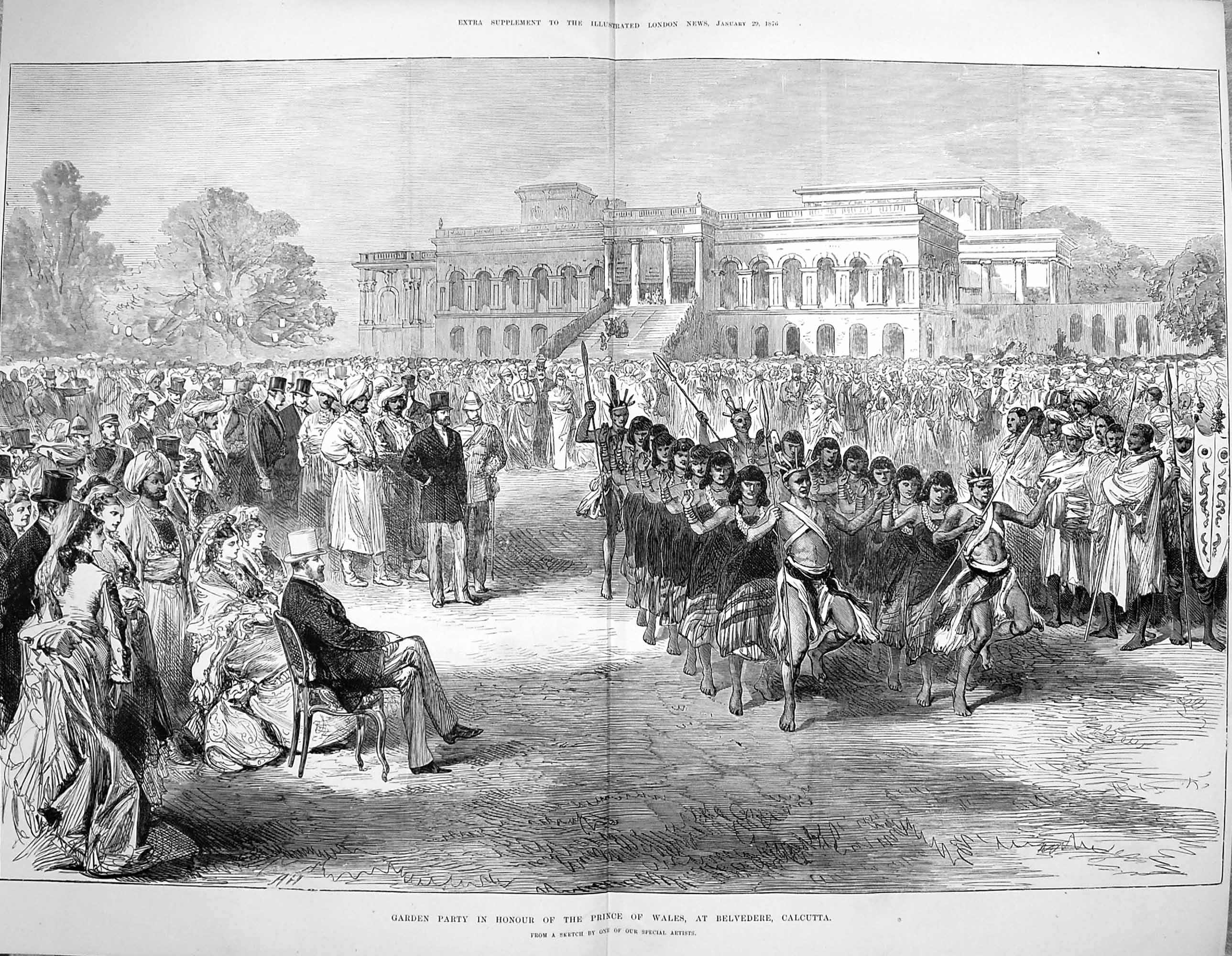 Old Print *4026 1876 Garden Party Prince Wales Belvedere Calcutta India
