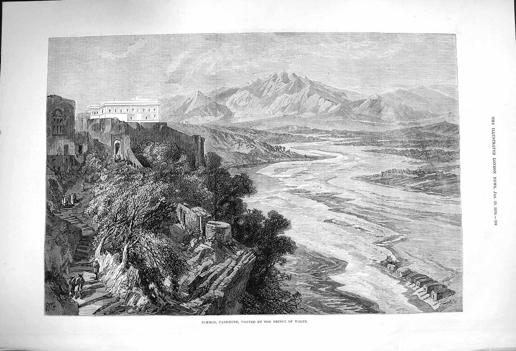 Antique Old Print *4025 1876 Jummoo Cashmere Prince Wales Mountains Fine Art
