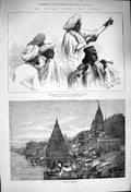 Old Antique Print 1876 India Ghaut Benares Performers Belgatchia Calcutta 19th