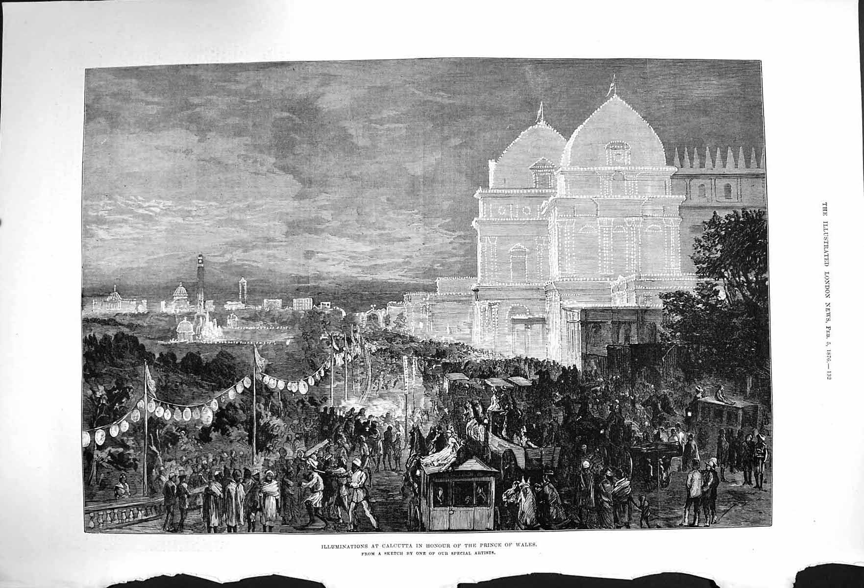 Original Old Antique Print 1876 Illuminations Calcutta Prince Wales Fine Art