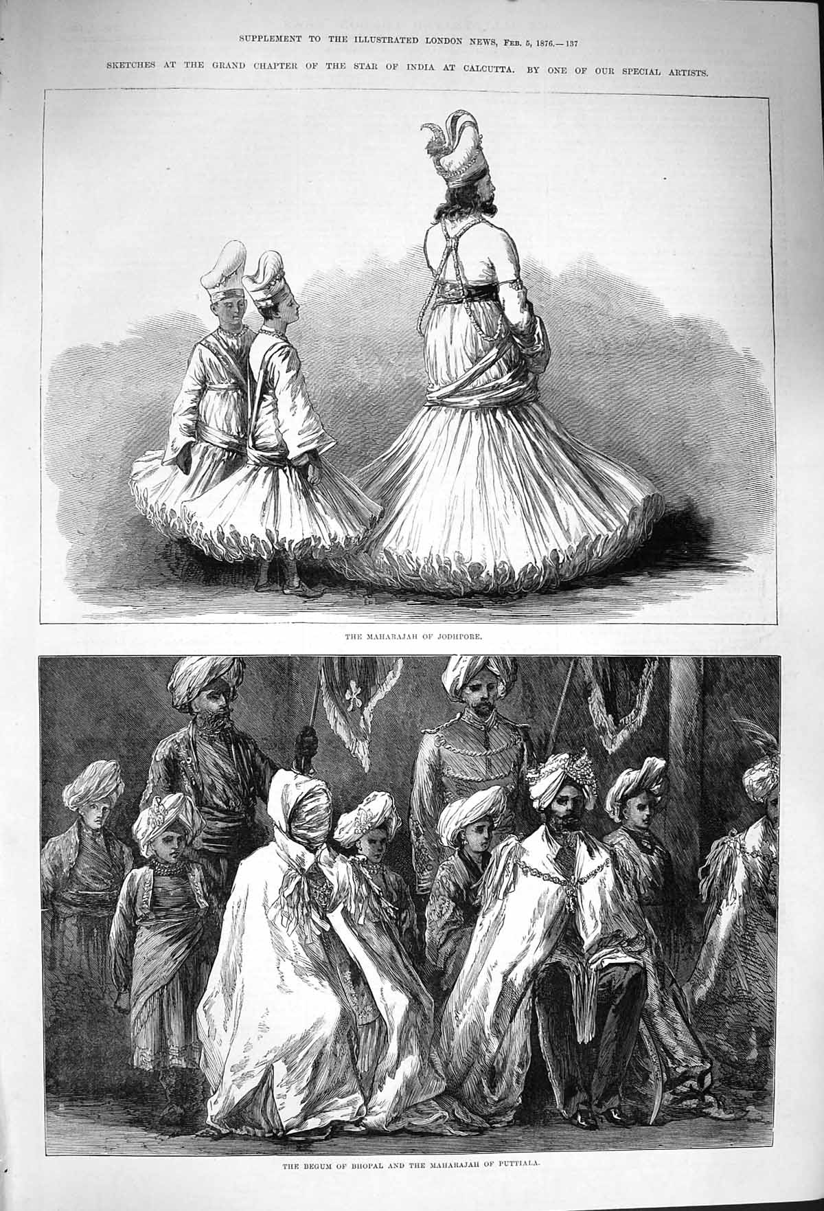 Original Old Antique Print 1876 India Maharajah Jodhpore Begum Bhopal Puttiala