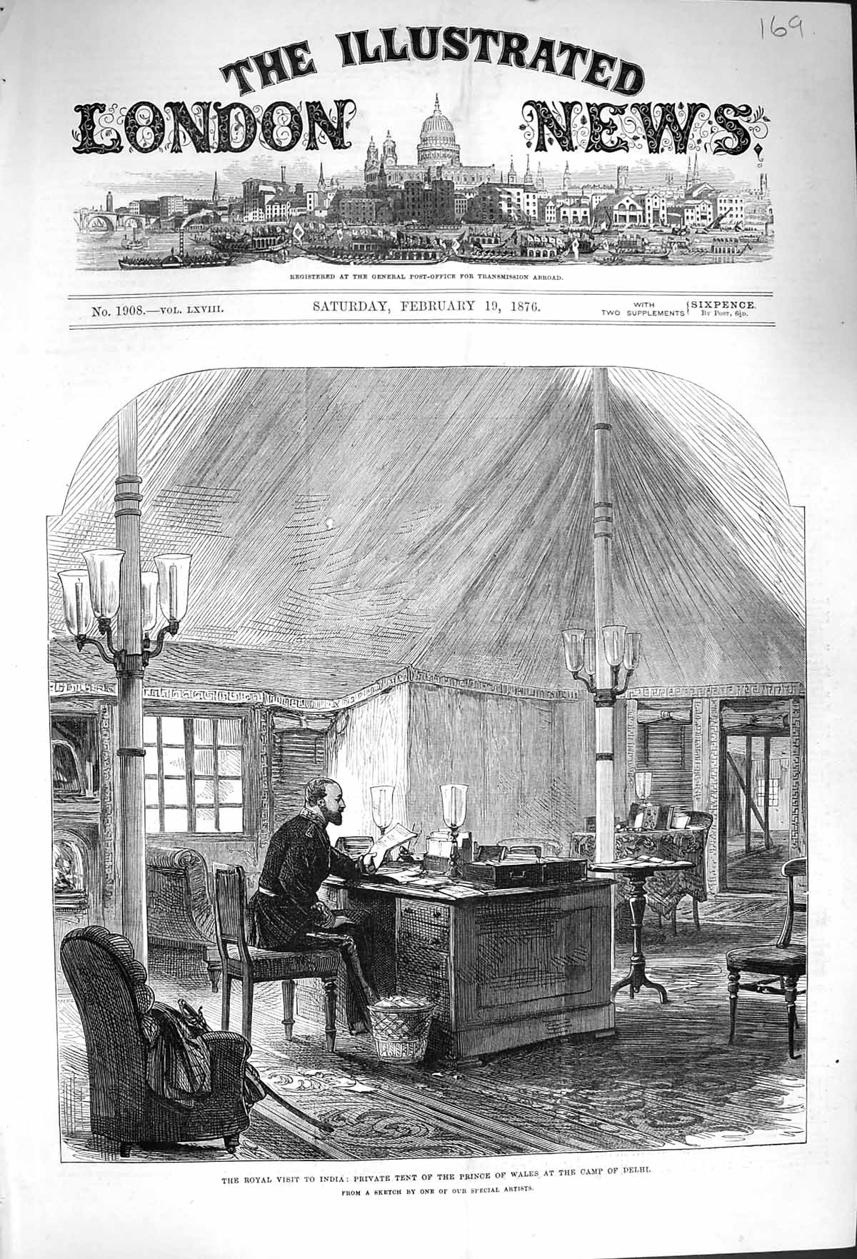 Original Old Antique Print 1876 India Private Tent Prince Wales Camp Delhi 19th