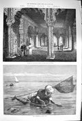 Original Old Antique Print 1876 India Dewan-I-Khas Palace Delhi Pala Fishermen