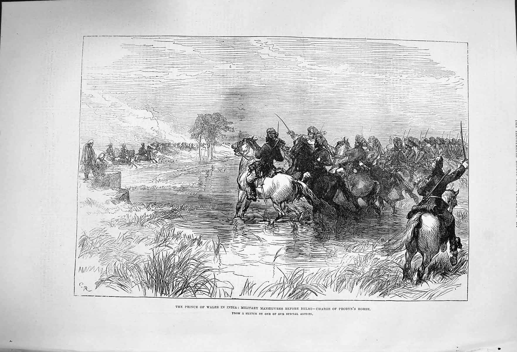 Old Antique Print 1876 Prince Wales India Charge Probyn'S Horse Military 19th
