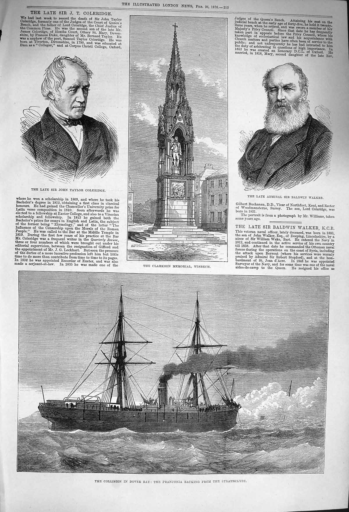 Old Antique Print 1876 Ships Crash Dover Franconia Taylor Walker Wisbech 19th