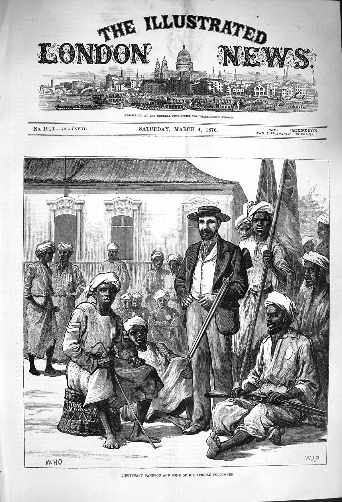 Original Old Antique Print 1876 Lieutenant Cameron Africa Followers Natives