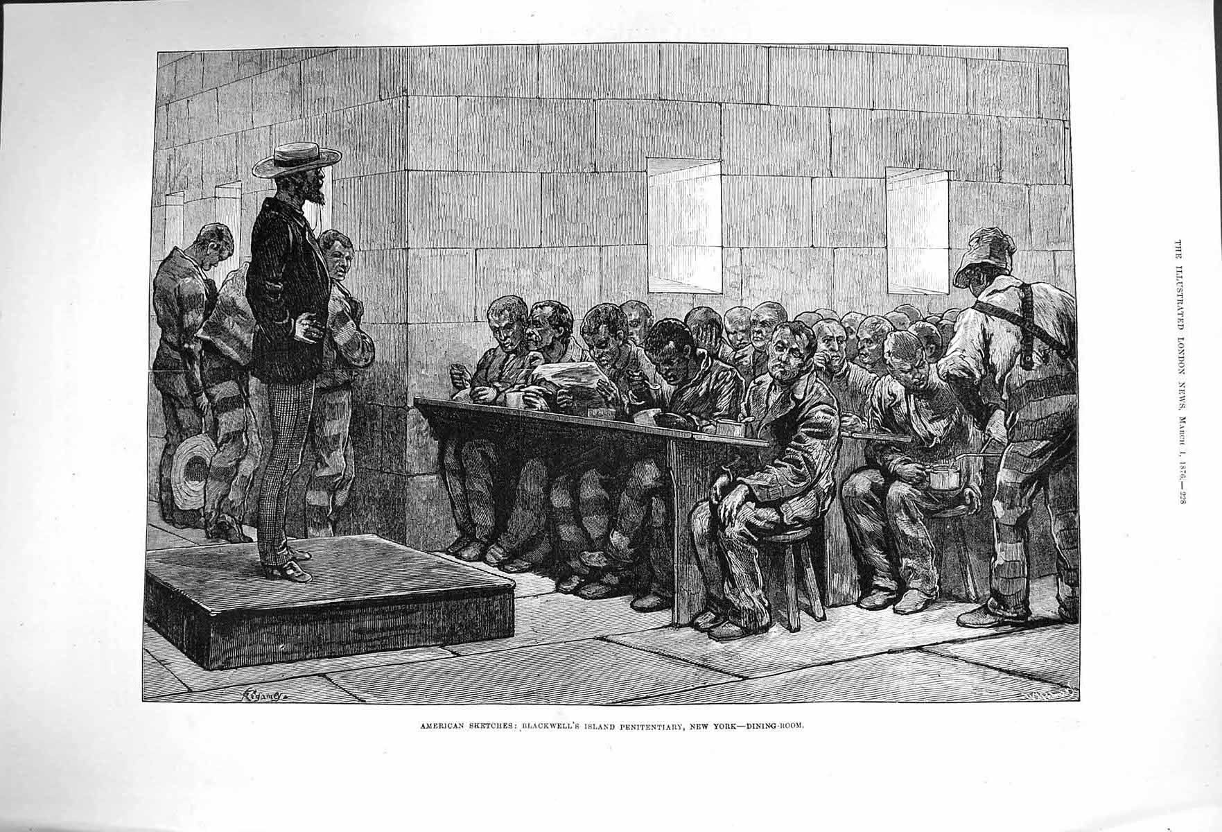 Original Old Antique Print 1876 America Blackwell Island Penitentiary New York