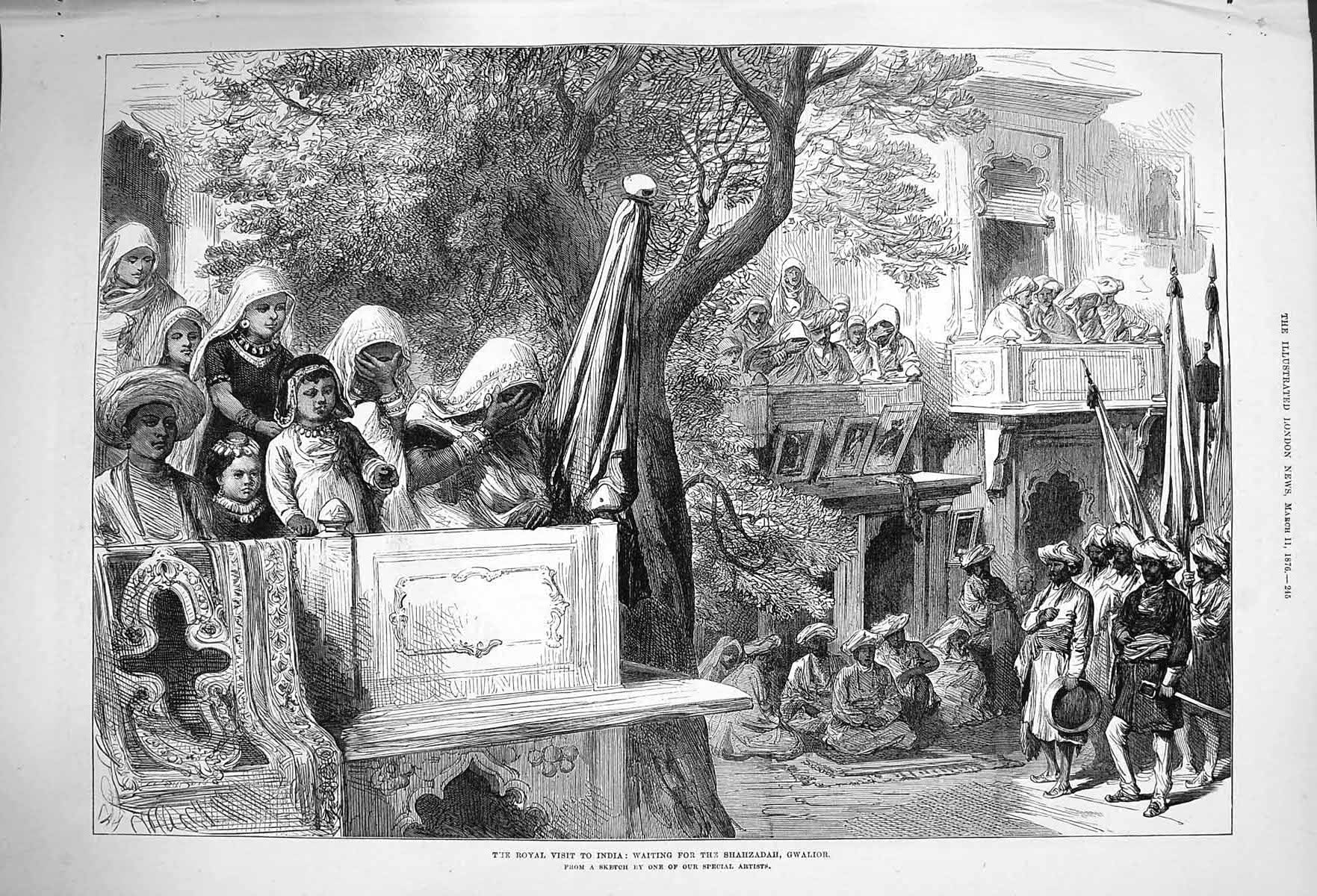 Original Old Antique Print 1876 Prince Wales India Shahzadah Gwalior Natives