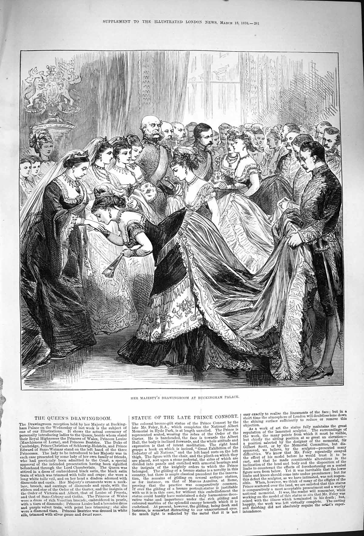 Original Old Antique Print 1876 Her Majesty Drawing Room Buckingham Palace 19th