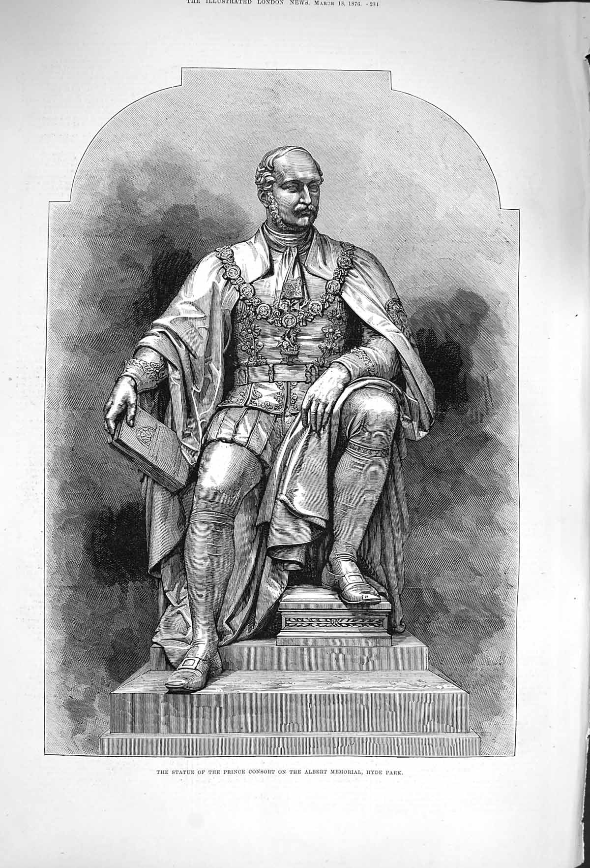 Antique Old Print *4023 1876 Statue Prince Consort Albert Memorial Hyde Park