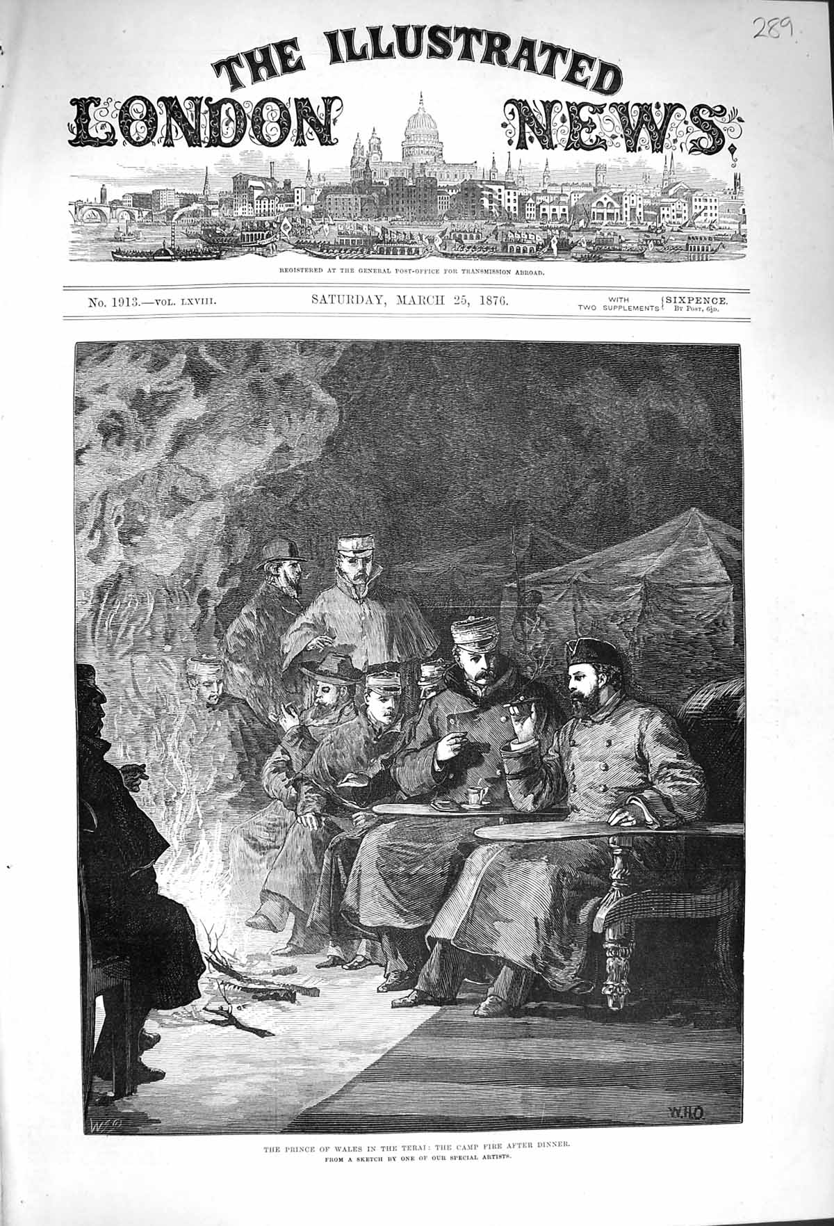 Original Old Antique Print 1876 Prince Wales Terai Camp Fire Siers War 19th