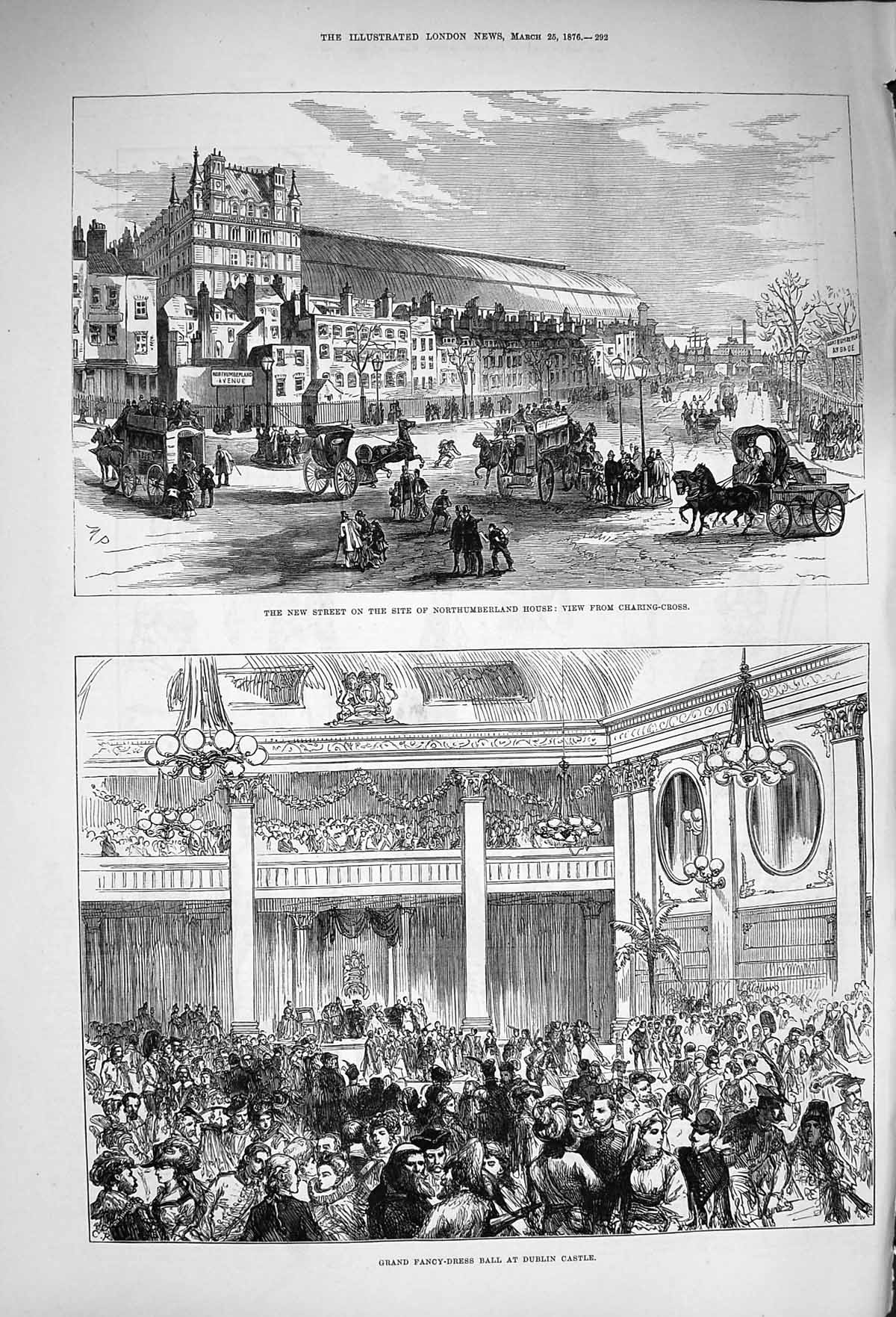 Original Old Antique Print 1876 Northumberland Charing Dublin Castle Ireland