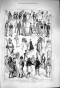 Antique Old Print *4022 1876 Fancy Dress Ball Dublin Castle Ireland Costumes