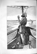 Original Old Antique Print 1876 Taking Soundings Board Ship Steamer Indus 19th