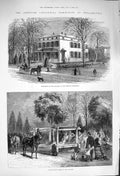 Original Old Antique Print 1876 Philadelphia British Commission Trees Grounds