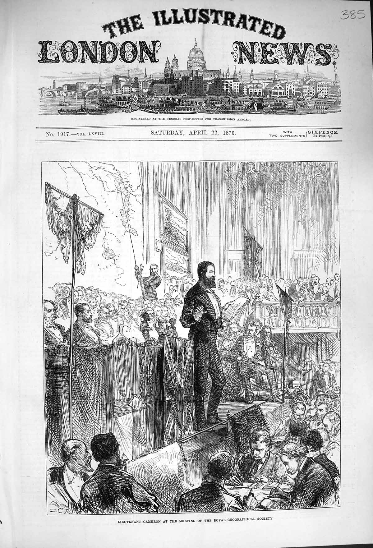 Antique Old Print *4018 1876 Lieutenant Cameron Royal Geographical Society