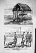 Old Antique Print 1876 Cameron Africa Lake Moheya Kasongo Levee Natives 19th