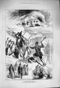 Original Old Antique Print 1876 Crozet Islands Penguins Hunting Sprin Victorian