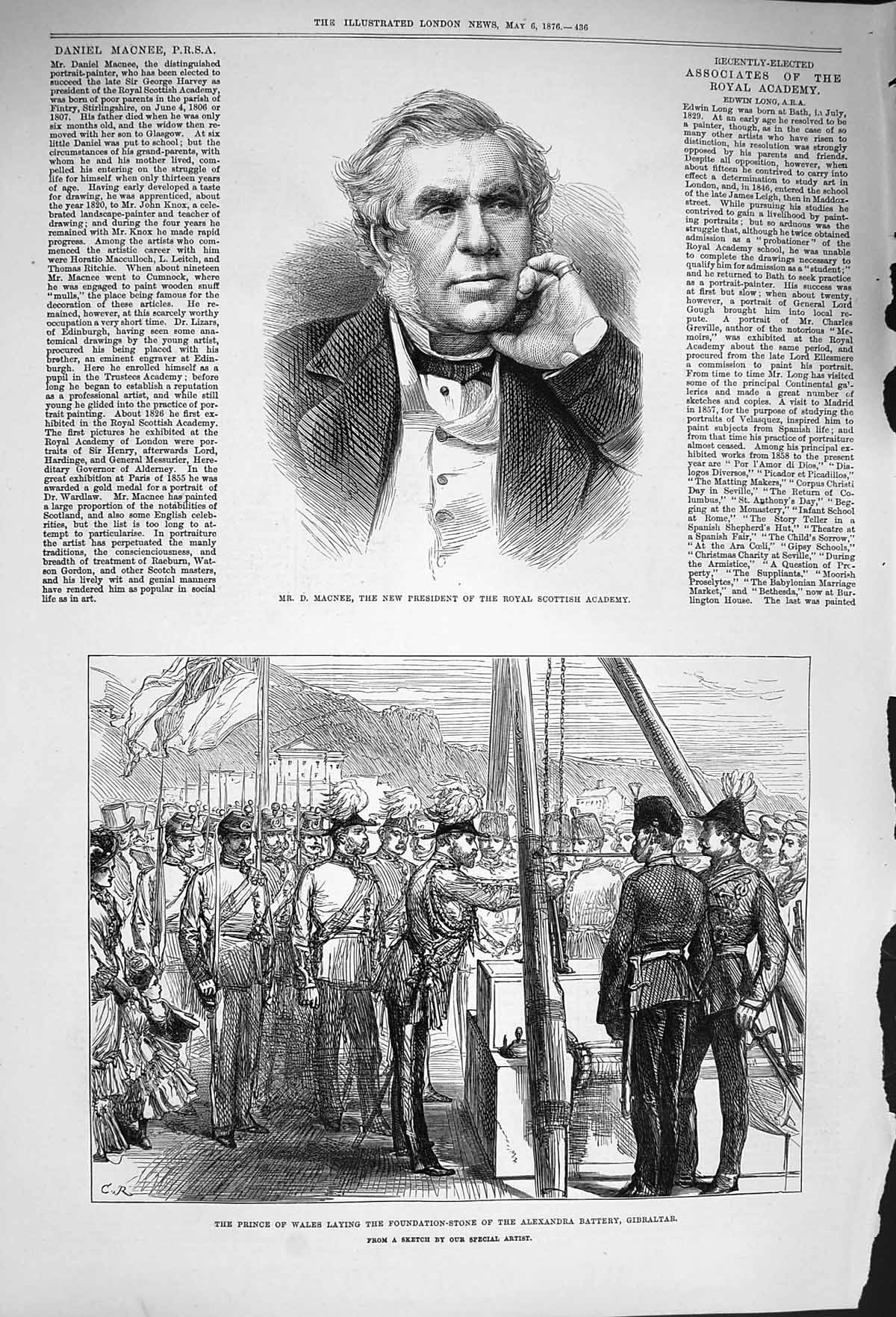 Old Antique Print 1876 Macnee President Royal Academy Prince Wales Army 19th