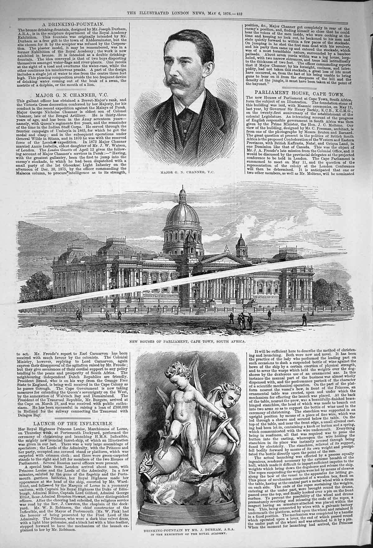 Antique Old Print *4017 1876 Major Channer Houses Parliament Africa Fountain