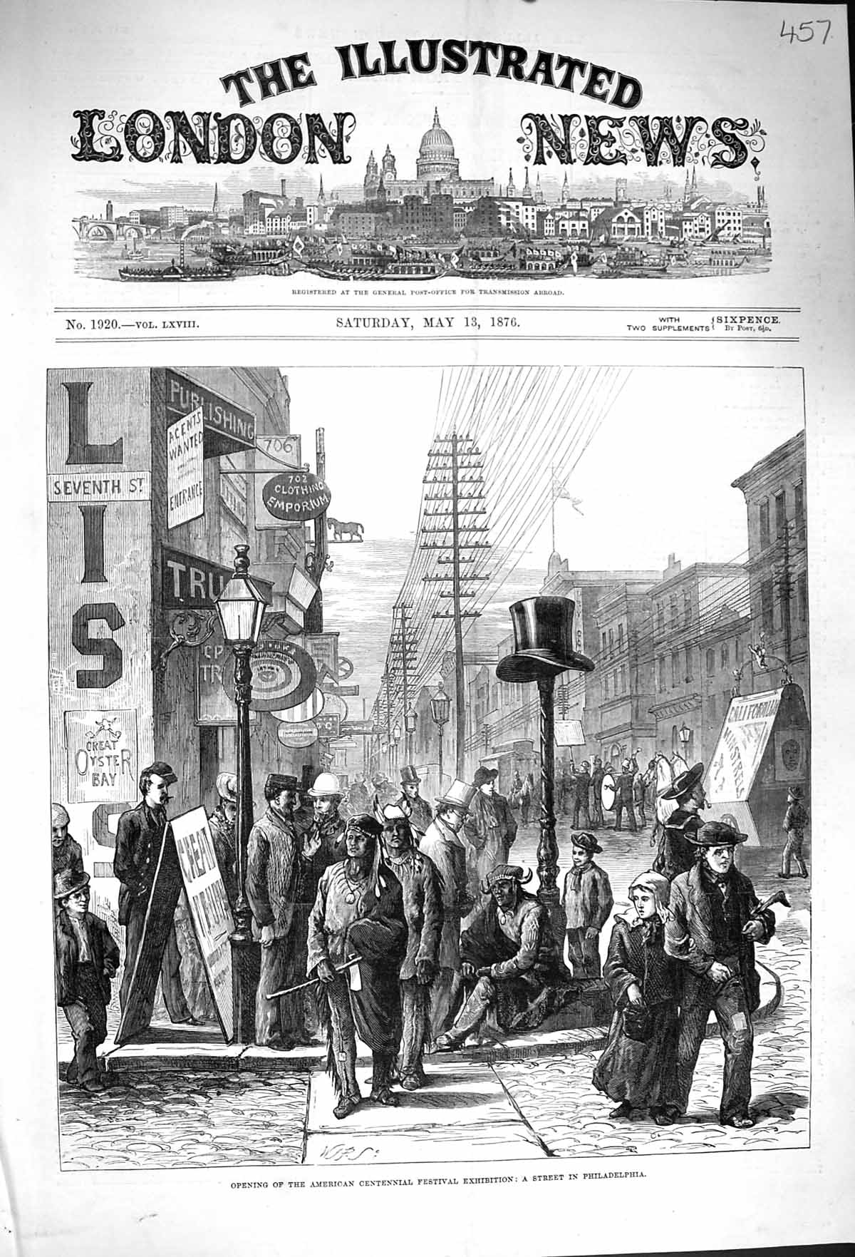 Original Old Antique Print 1876 America Festival Philadelphia Women'S Pavilion