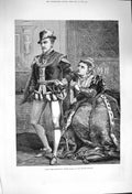 Original Old Antique Print 1876 Scene Tennyson Queen Mary Lyceum Theatre Actors