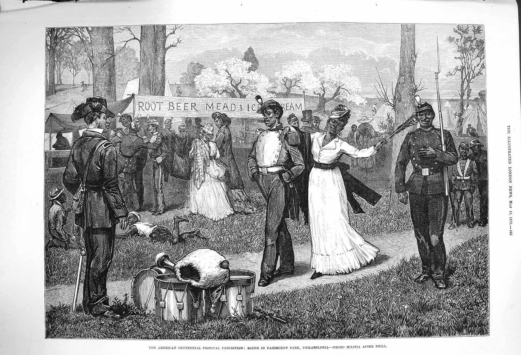 Old Antique Print 1876 Fairmont Park Philadelphia Negro Militia America 19th