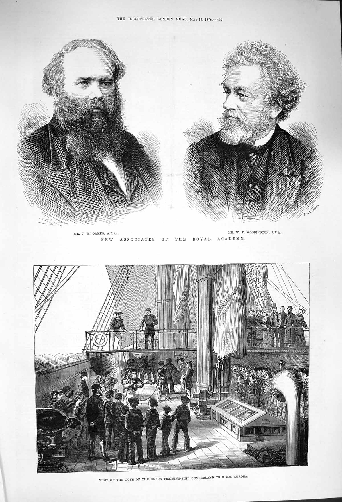 Old Antique Print 1876 Boys Clyde Training Ship Cumberland Aurora Oakes 19th