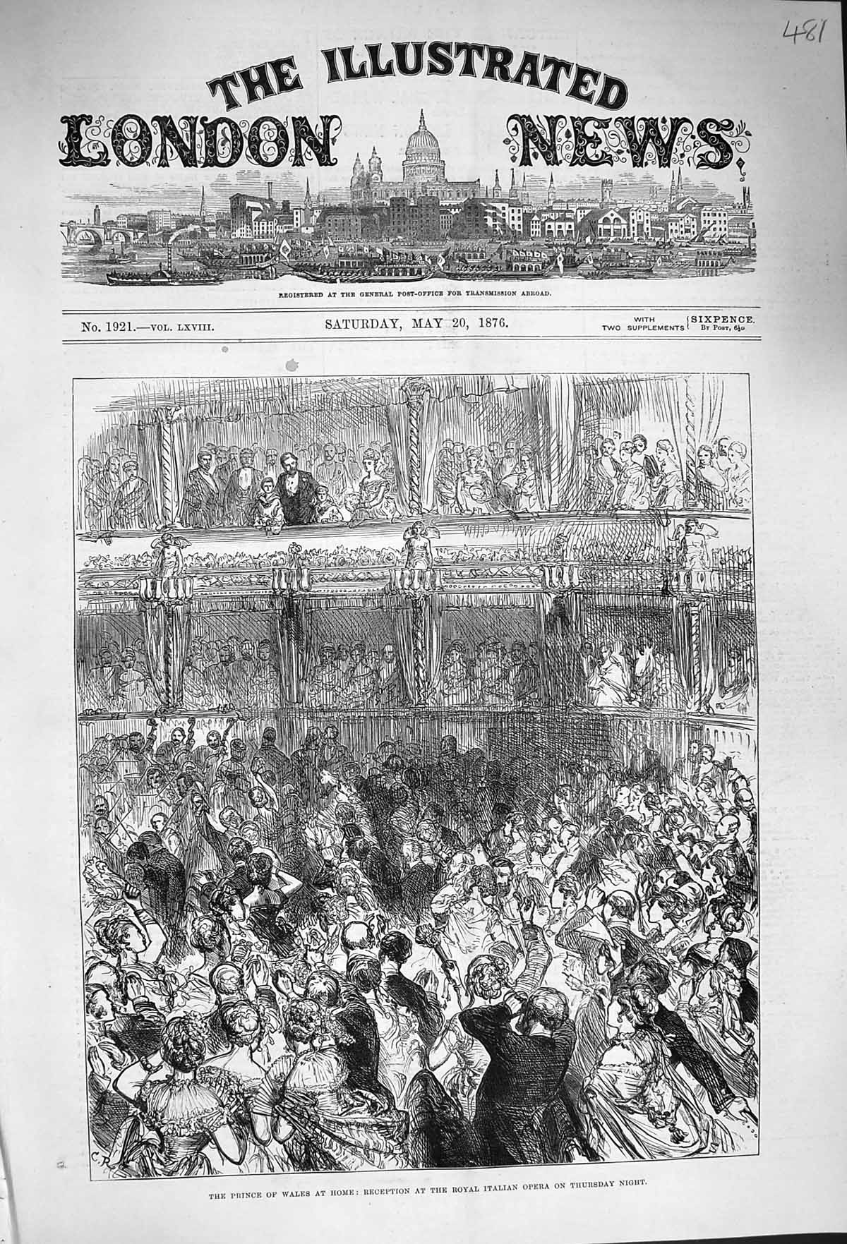 Original Old Antique Print 1876 Prince Wales Reception Royal Italian Opera 19th