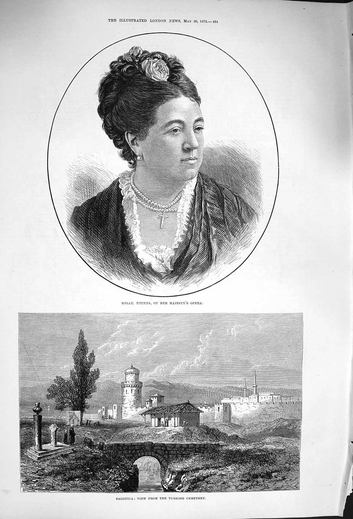 Original Old Antique Print 1876 Salonica Turkish Cemetery Titiens Majest 19th