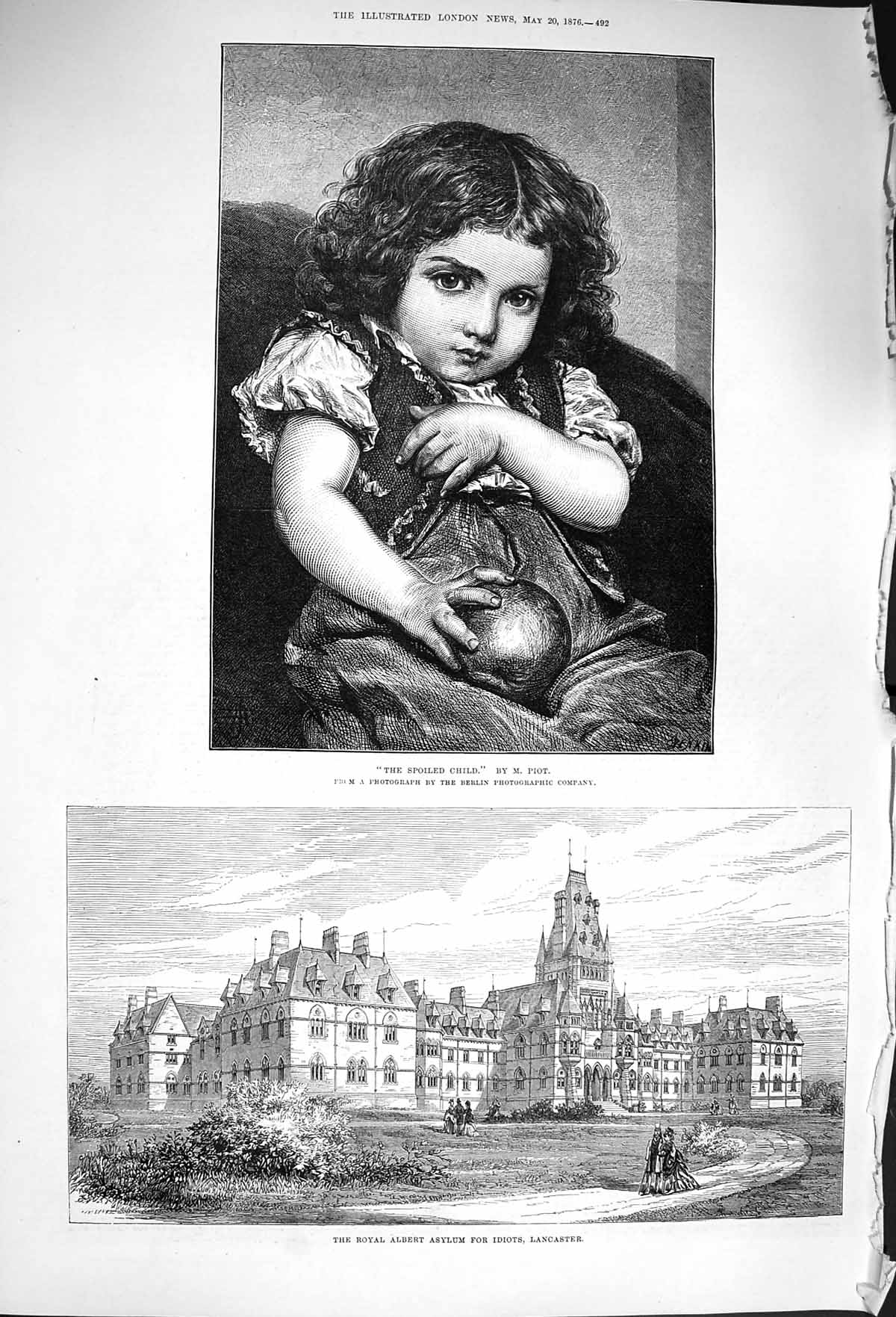 Original Old Antique Print 1876 Royal Albert Asylum Idiots Lancaster Litt 19th