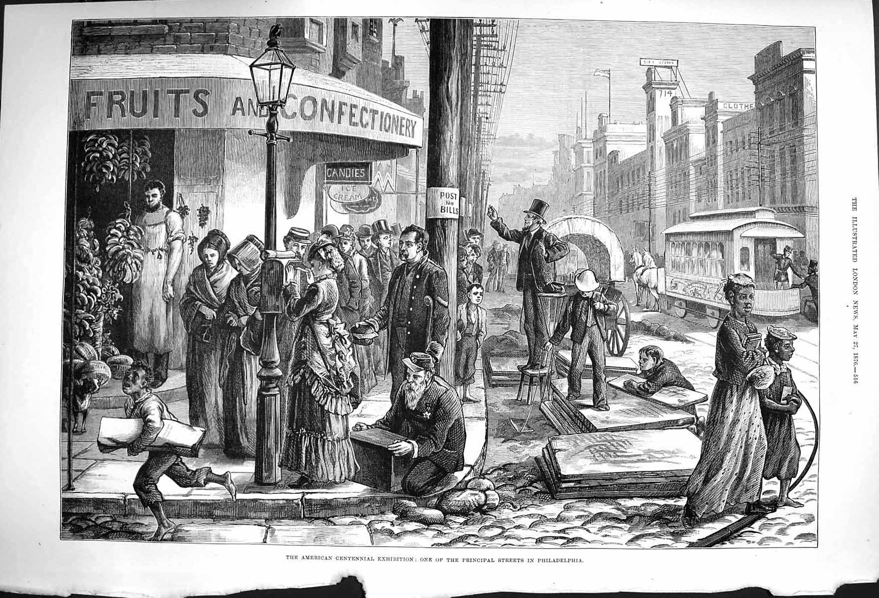 Old Antique Print 1876 Principal Street Philadelphia America Exhibition 19th