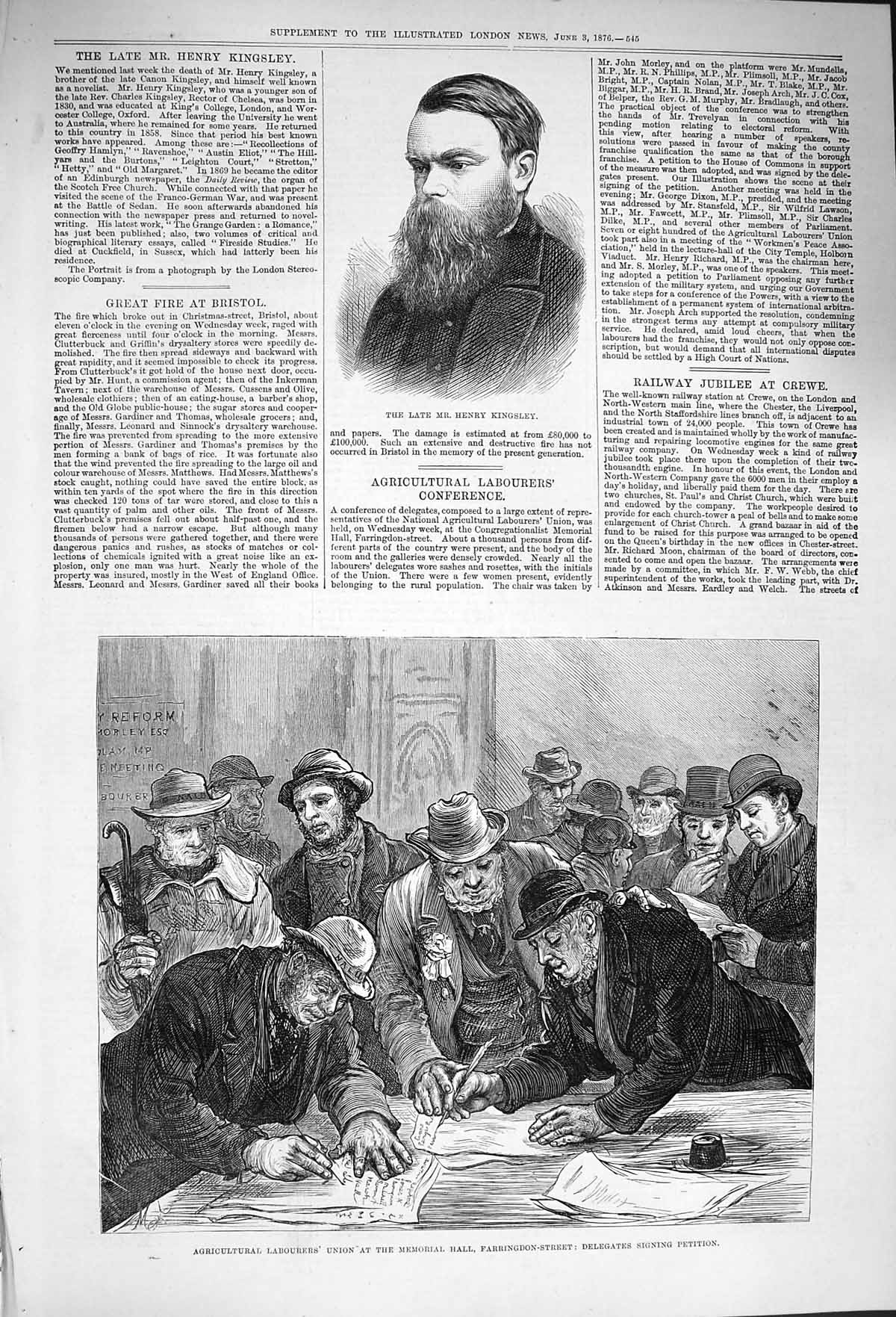 Old Antique Print 1876 Henry Kingsley Agricultural Labourers Farringdon 19th