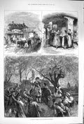 Original Old Antique Print 1876 Village Wedding Bavarian Highlands Procession
