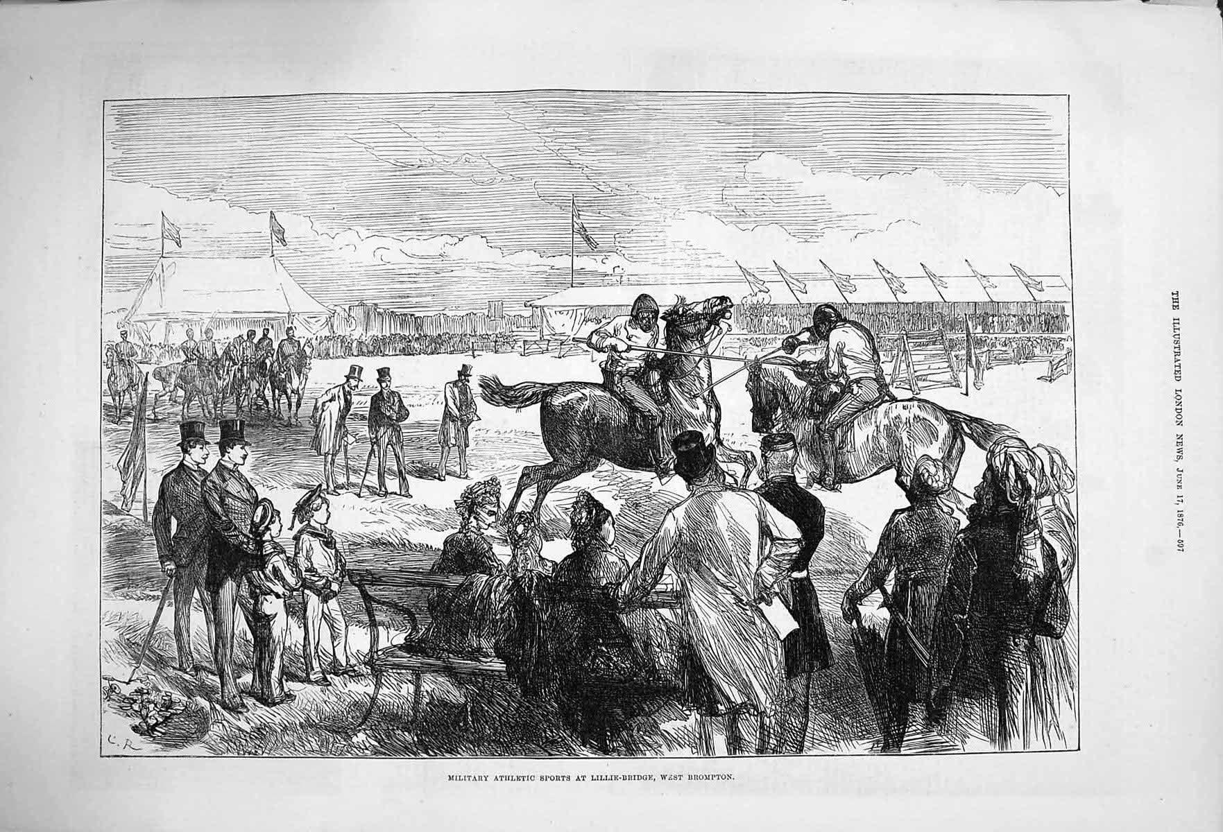 Original Old Antique Print 1876 Military Athletic Sports Lillie-Bridge Brompton